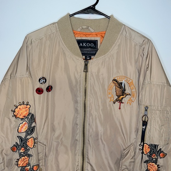AKOO Embroidered No Rivals Tan Eagle Bomber Jacket - Picture 2 of 11
